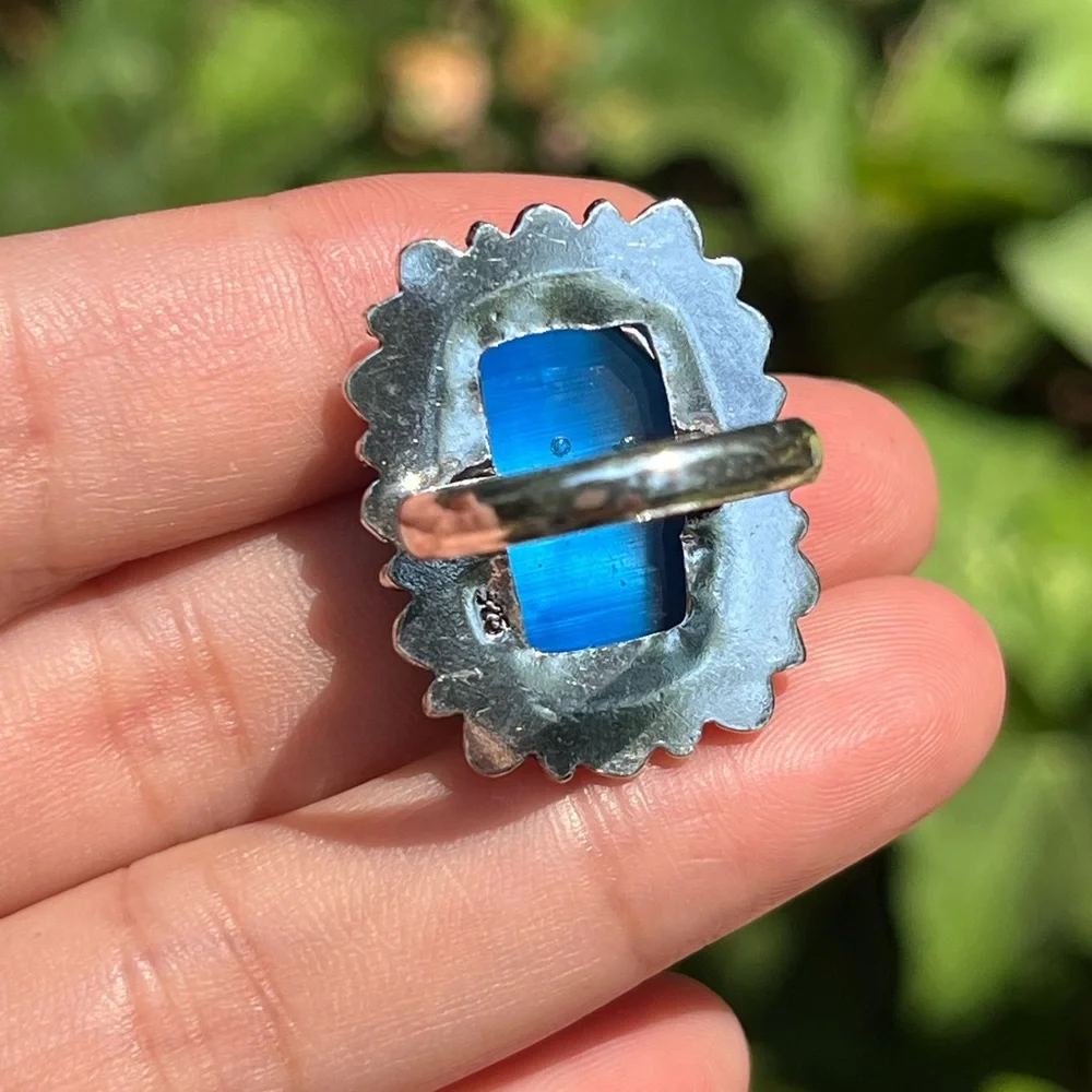 Size 7.25‎ 926 silver plated blue cat eye ring